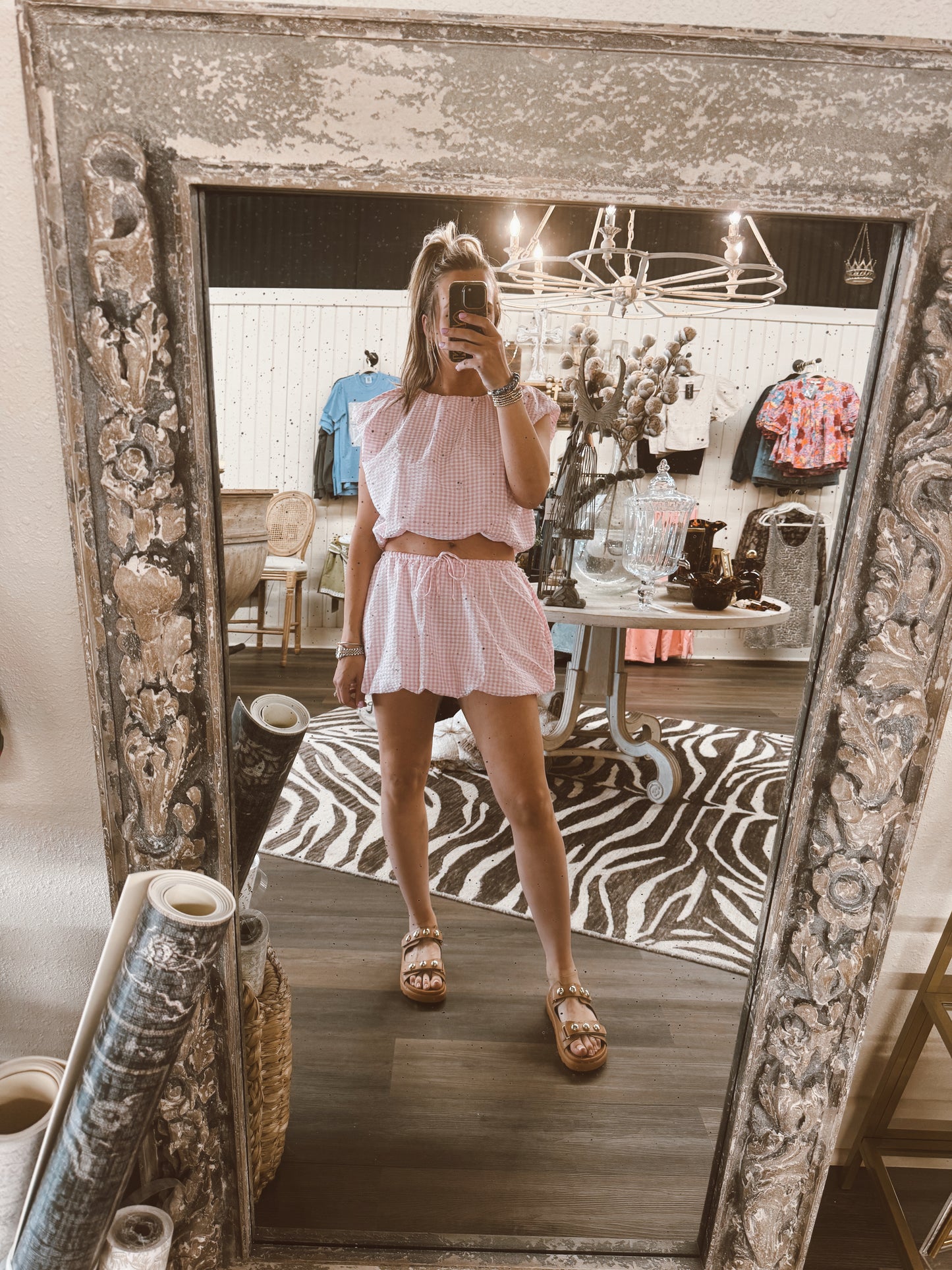 Pink Check Seersucker Set