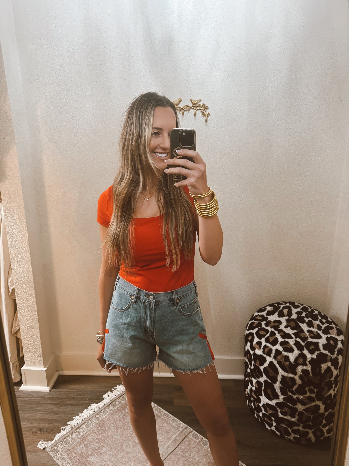 Red Ribbon Denim Shorts