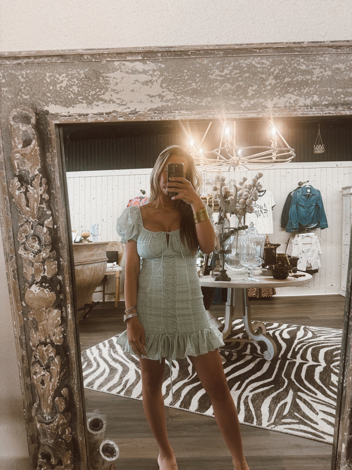Smocked Mint Mini Dress