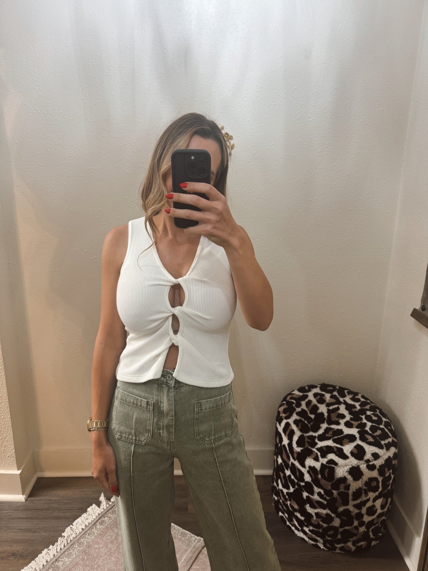 White Twisted Detail Ribbed Tank