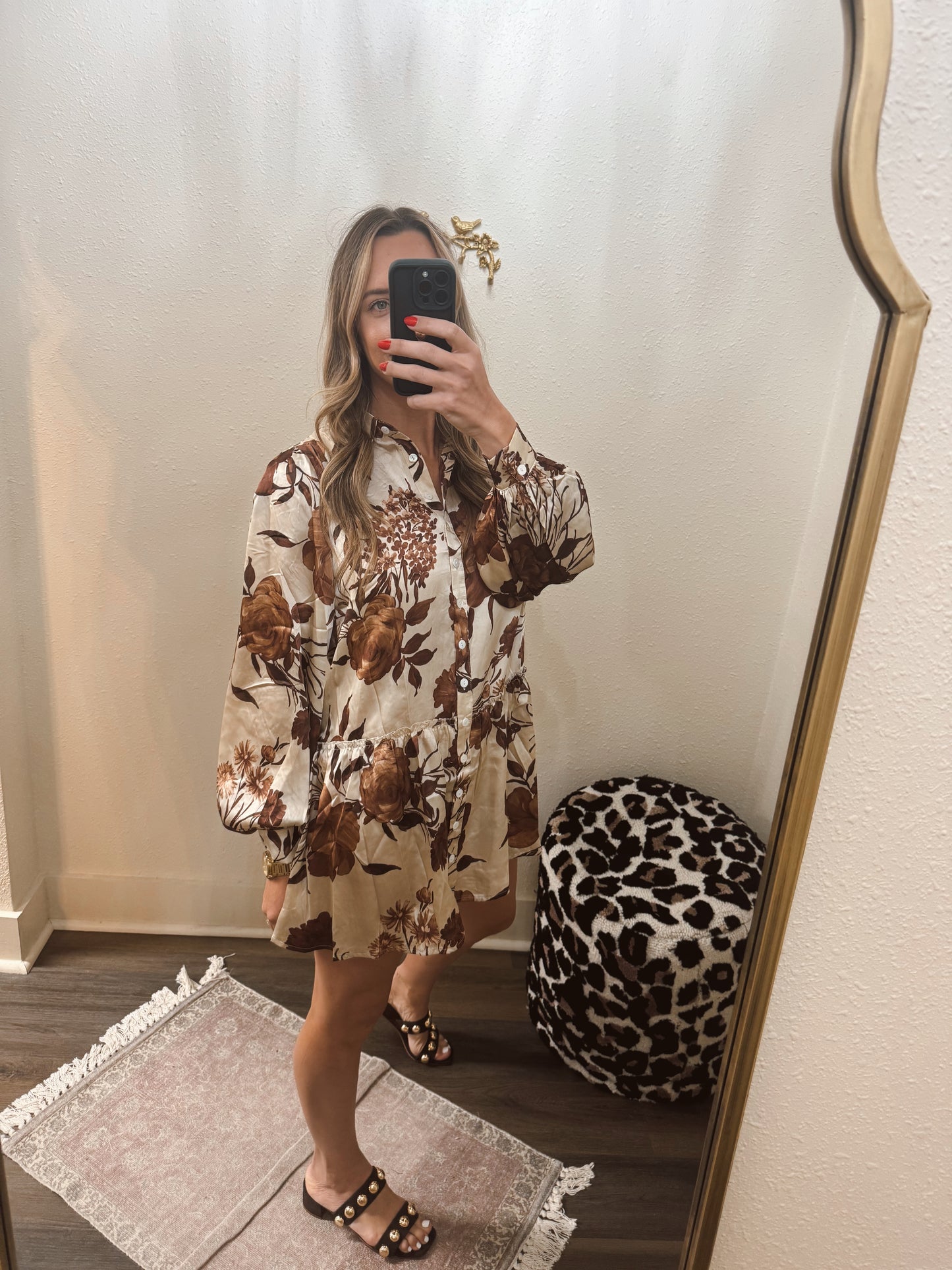 Coffee Cream Floral Dress
