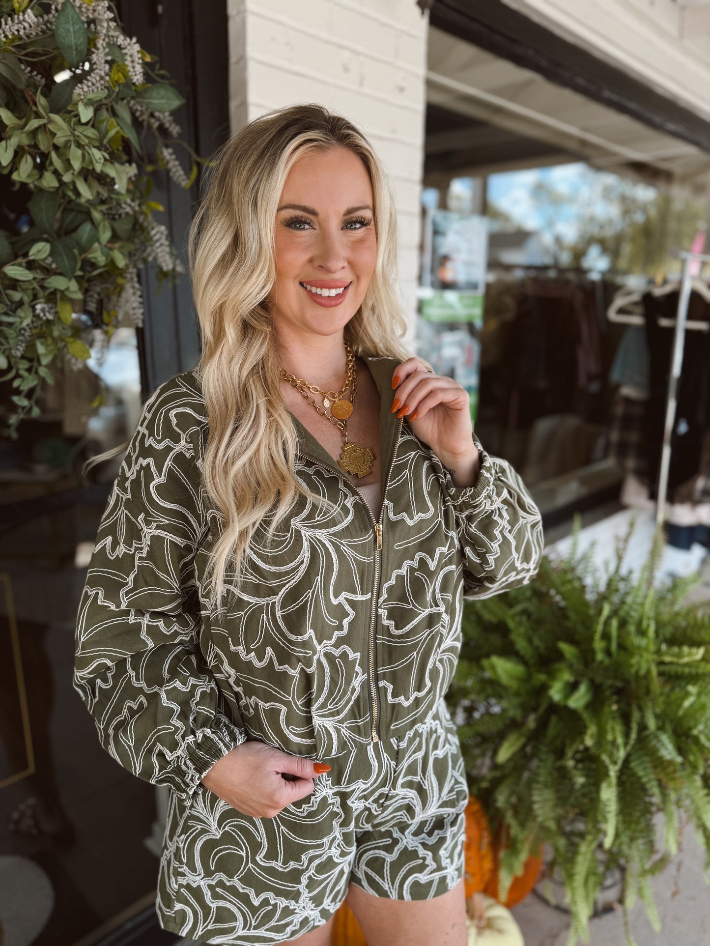 Olive Embroidered Shorts