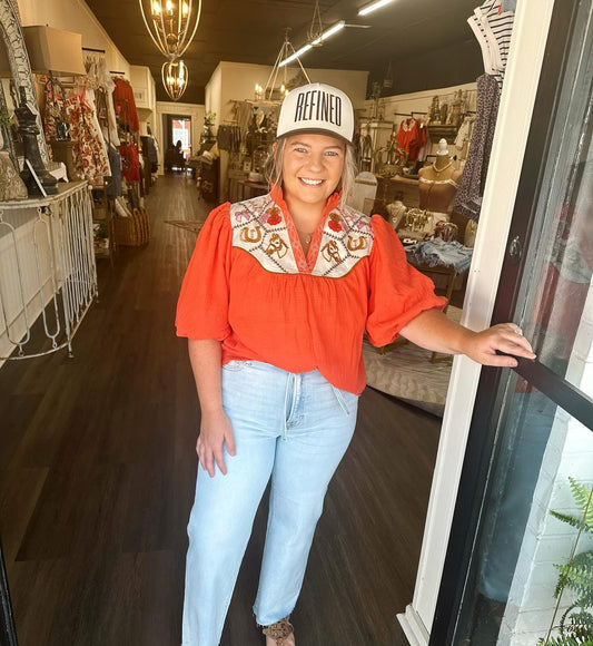 Giddy Up Embroidered Top