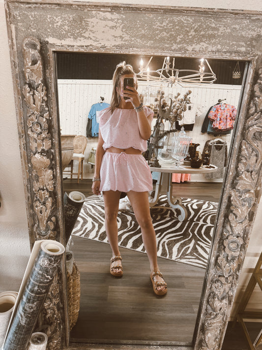 Pink Check Seersucker Set