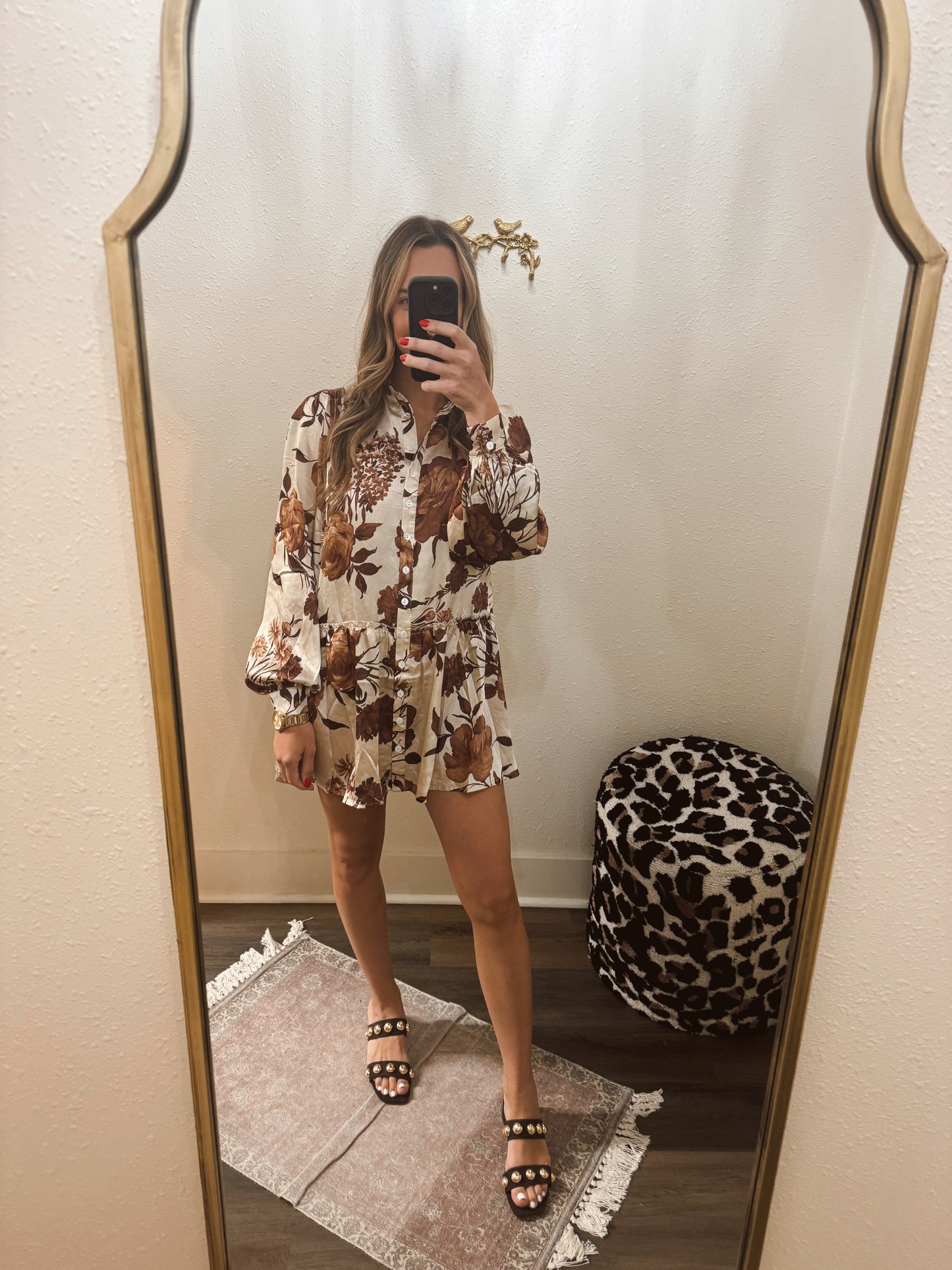 Coffee Cream Floral Dress