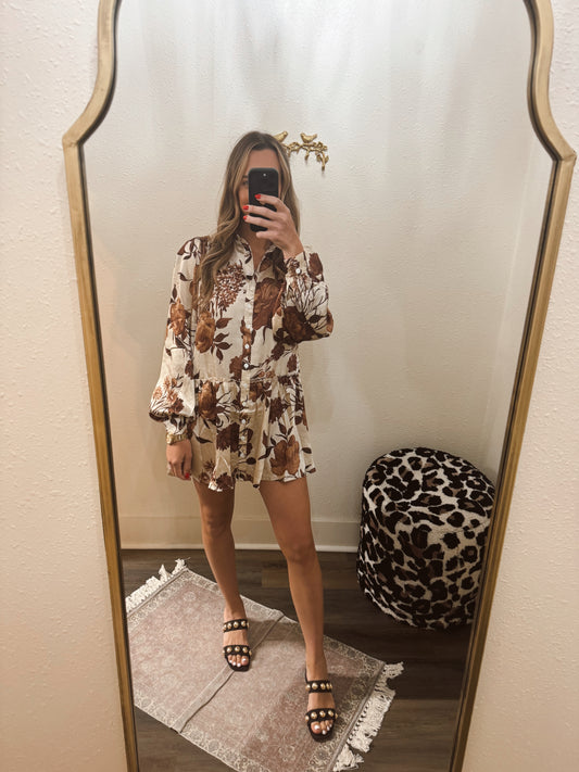 Coffee Cream Floral Dress