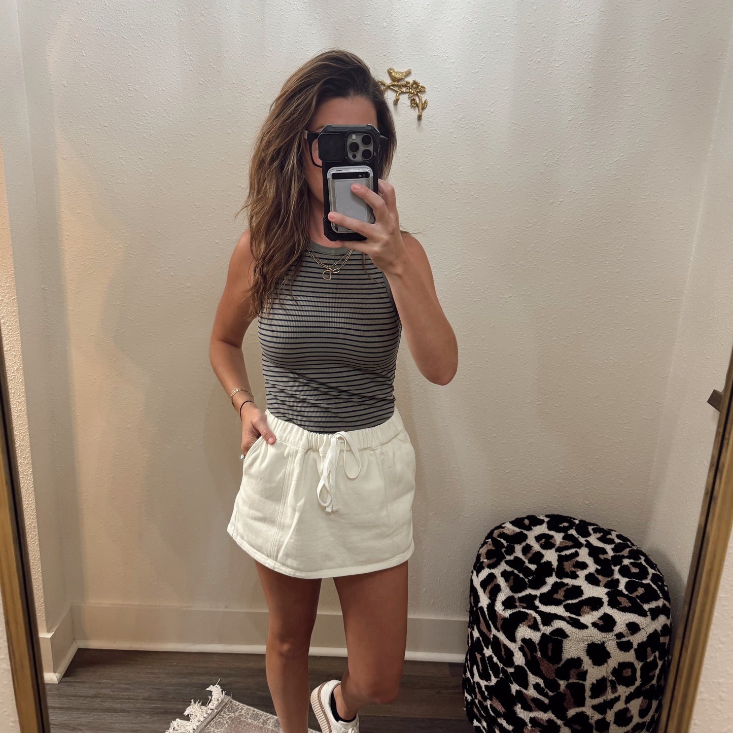 Cream Drawstring Skort
