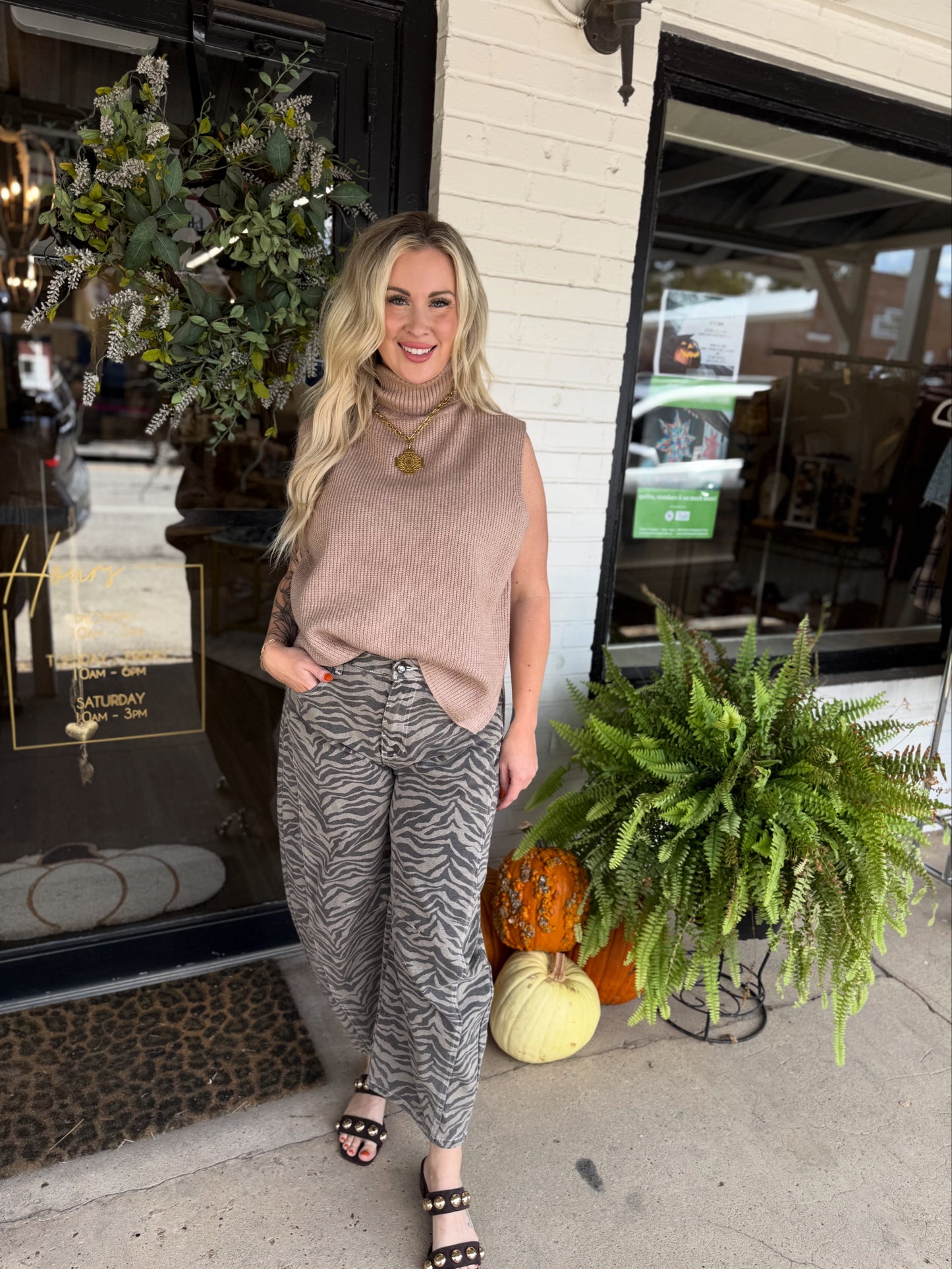 Zebra Print Barrel Jeans