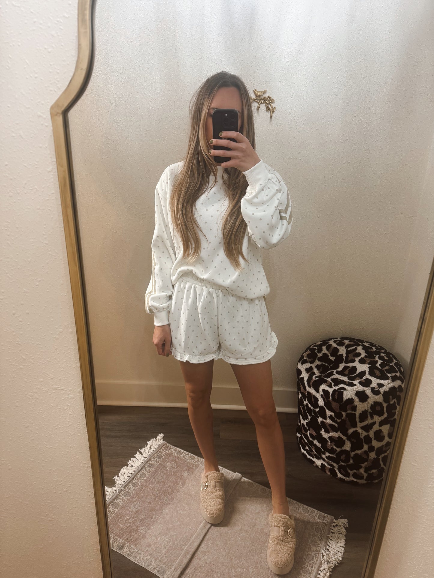 Taupe and Cream Polka Dot Short Set